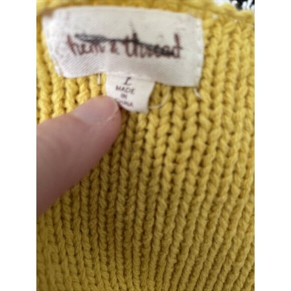 Hem & Thread‎ Womens Sweater Musatrd Yellow Ivory Color Block Cotton Blend L - Picture 5 of 5